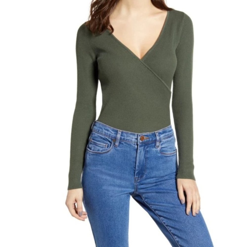 *Sold* LEITH Rib Wrap Sweater Green XXS